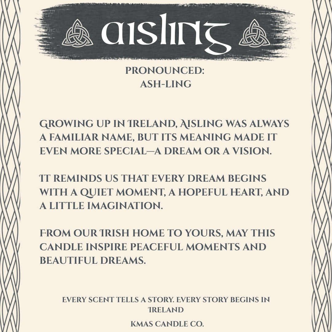Aisling | Wooden Wick Candle - KMAS Candle Co-Candles-KMAS Candle Co-A text-based product card for a Kmas Candle Co. candle named 'Aisling'.